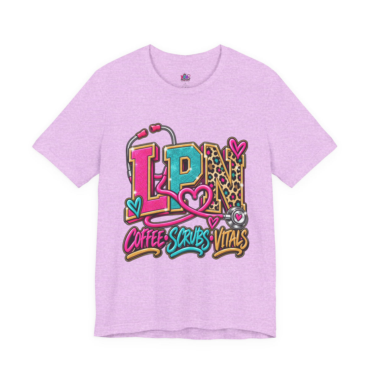 LPN Tee — “Coffee, Scrubs, Vitals” Colorful Stethoscope Design