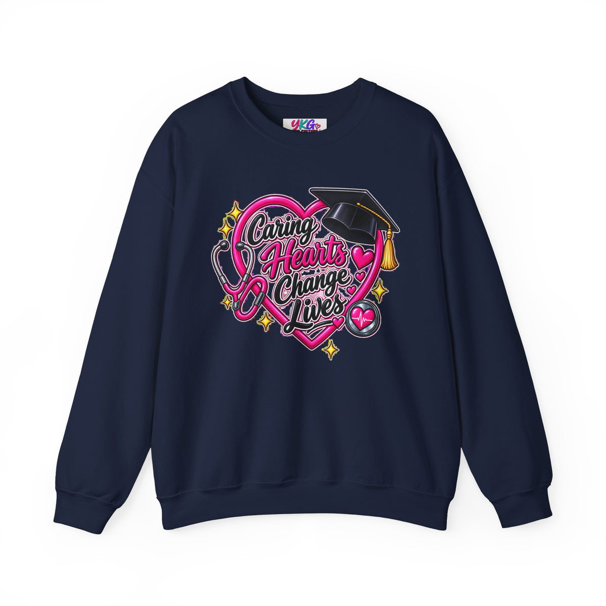 Caring Hearts Change Lives Sweatshirt — Nurse Graduation Stethoscope Crewneck