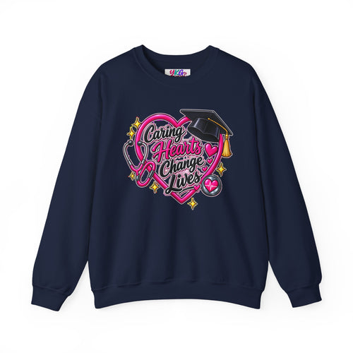 Caring Hearts Change Lives Sweatshirt — Nurse Graduation Stethoscope Crewneck