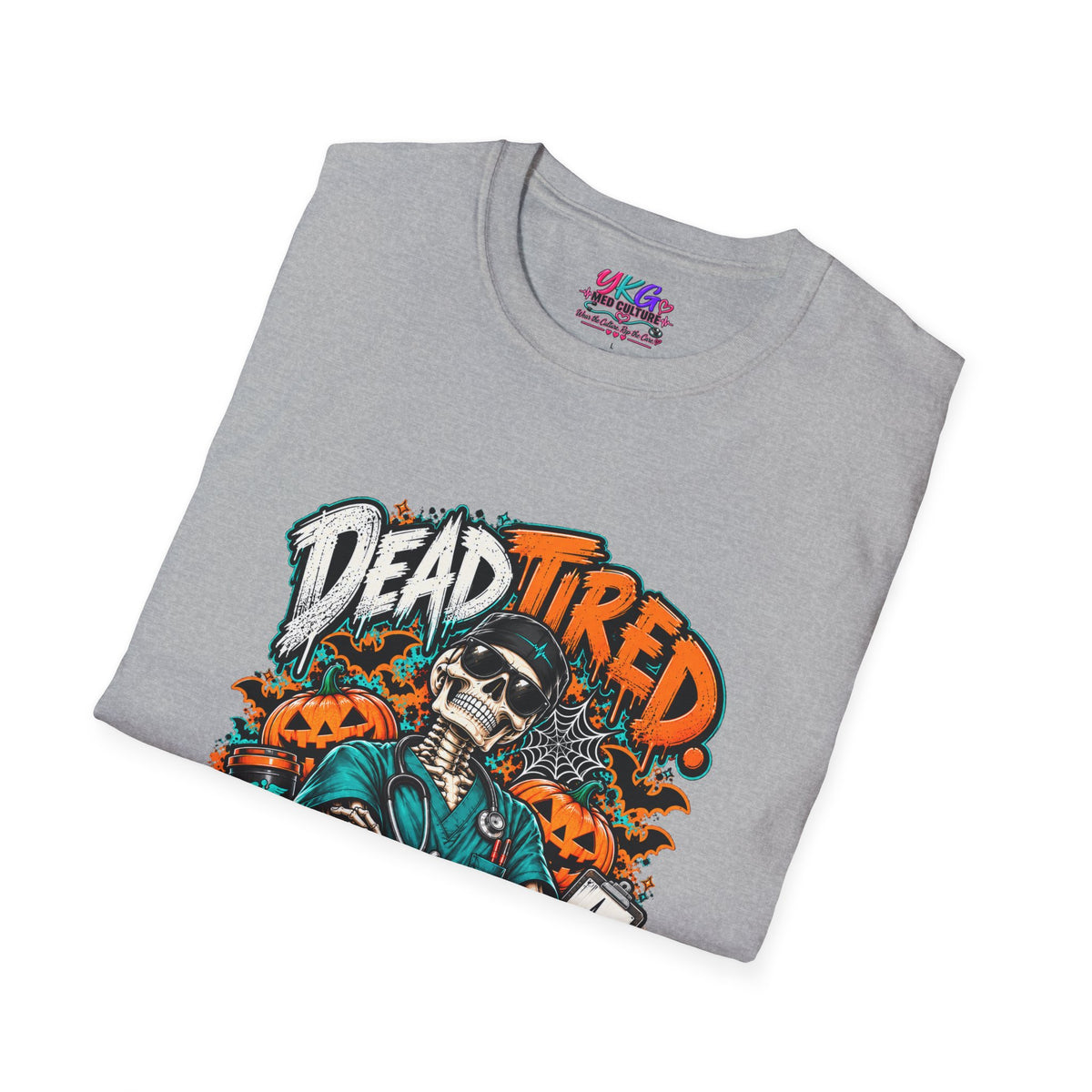Dead Tired Still Caring T-Shirt — Skull Graphic Tee for Nurses & Caregivers