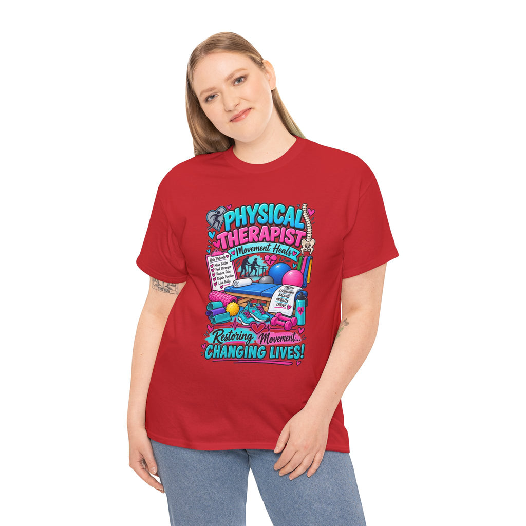 Physical Therapist T-Shirt — "Restoring Movement, Changing Lives" Colorful Rehab Tee