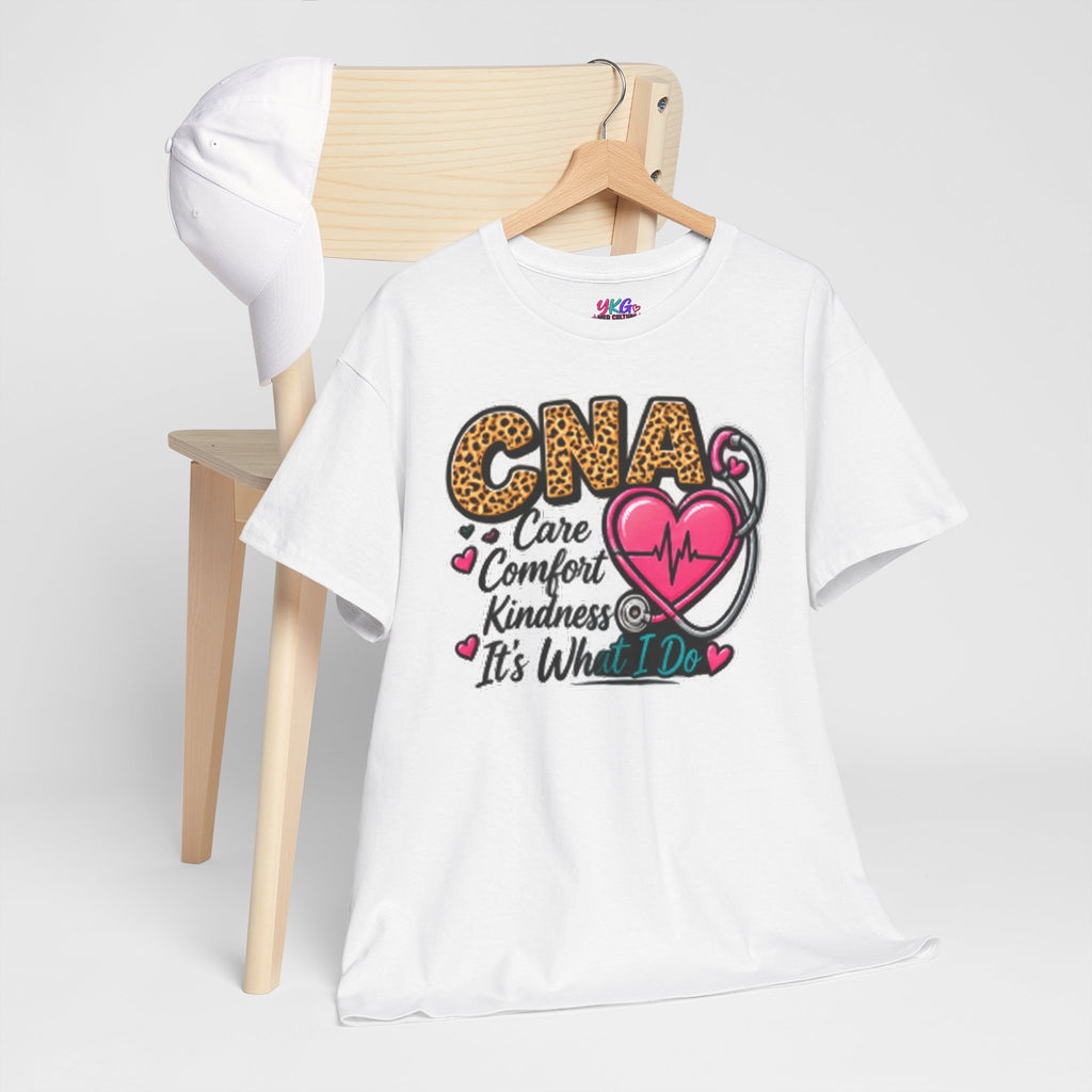 CNA Tee - "Care Comfort Kindness" Heartbeat Stethoscope Shirt for Nursing Assistants
