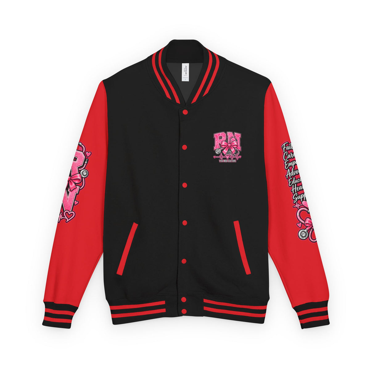 RN Registered Nurse Letterman Jacket — Pink Bow Varsity Jacket for Nurses