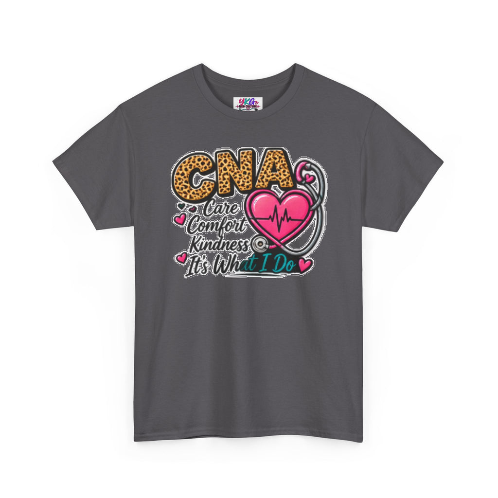 CNA Tee - "Care Comfort Kindness" Heartbeat Stethoscope Shirt for Nursing Assistants