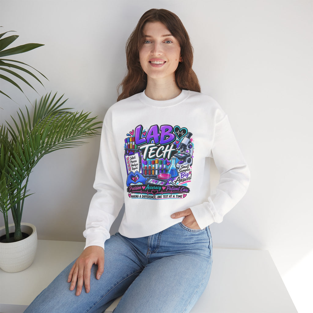 Lab Tech Crewneck Sweatshirt — Colorful Science Lab Technician Graphic