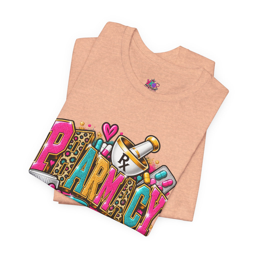 Pharmacy Tech T-Shirt – Colorful Heart & Pill Graphic Tee for Pharmacy Technicians