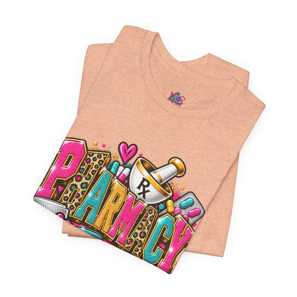 Pharmacy Tech T-Shirt – Colorful Heart & Pill Graphic Tee for Pharmacy Technicians