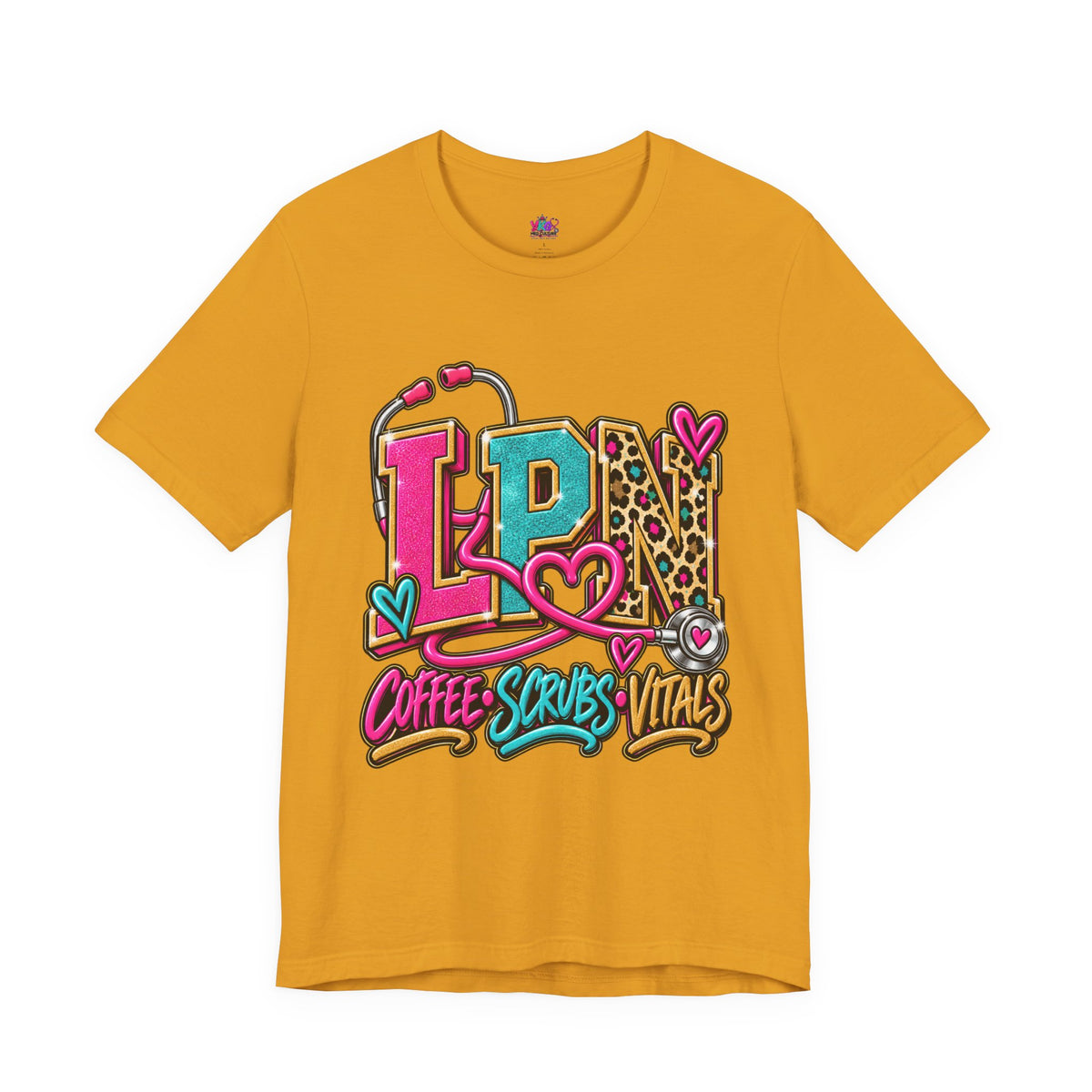 LPN Tee — “Coffee, Scrubs, Vitals” Colorful Stethoscope Design