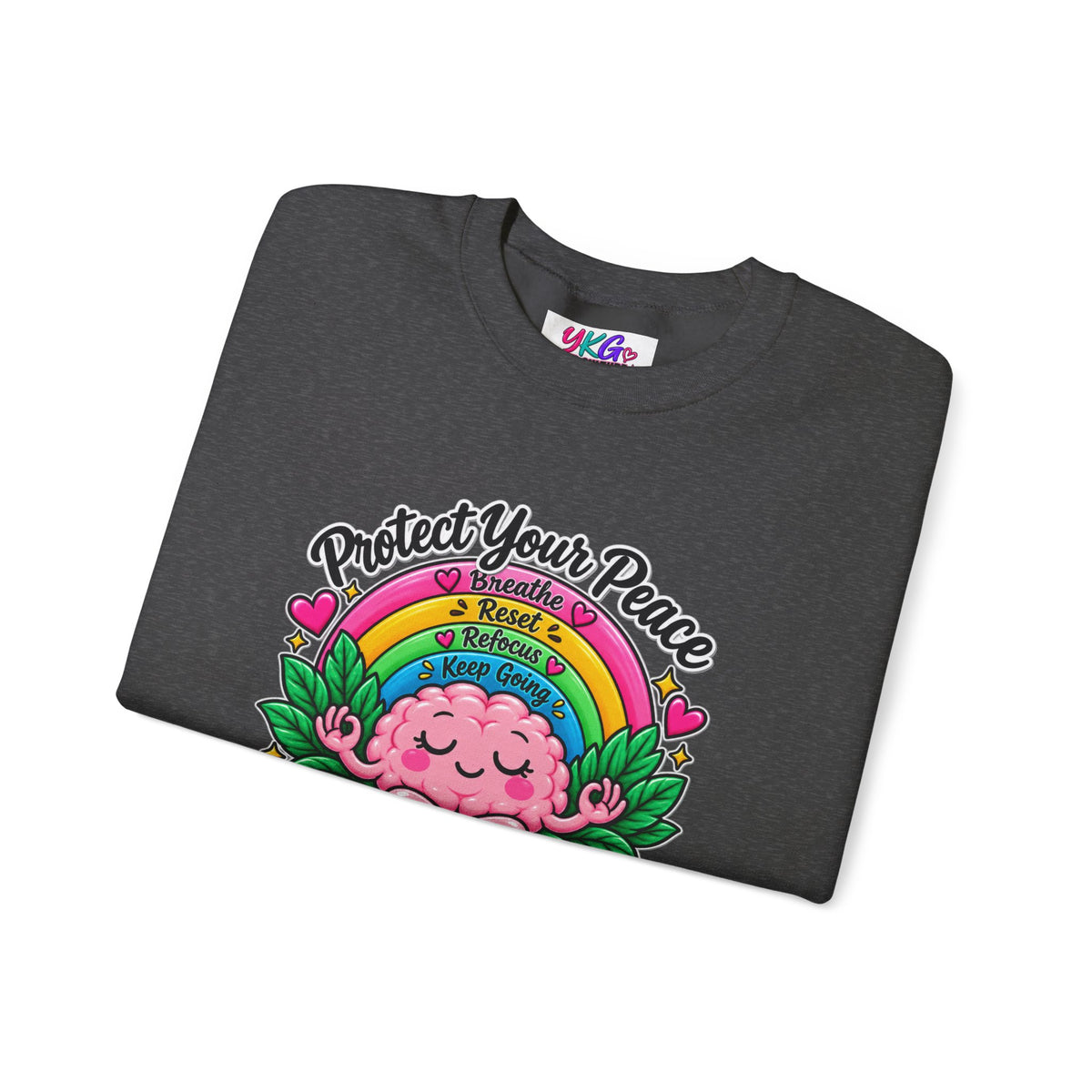 Protect Your Peace Crewneck Sweatshirt — Mental Health Matters Rainbow Brain
