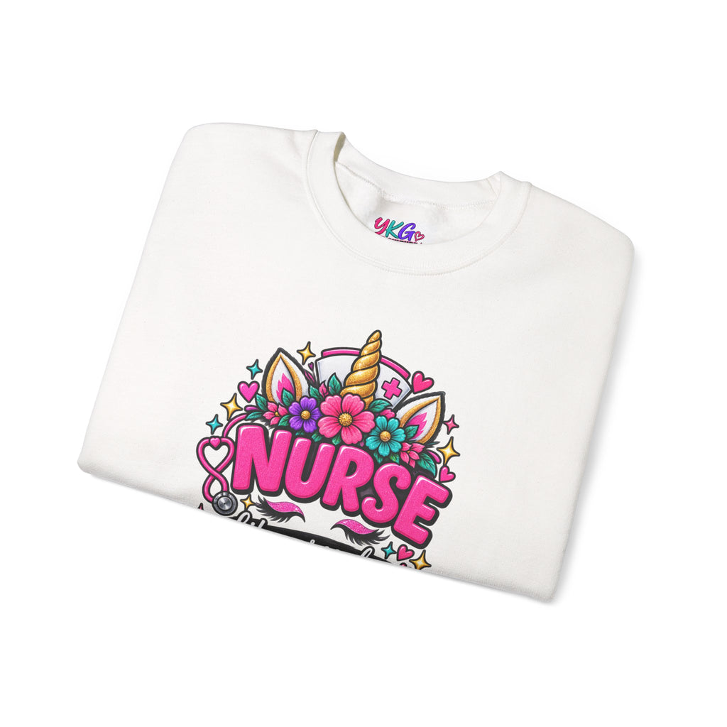 Crewneck Sweatshirt — "Nurse Like a Regular Nurse, Only More Magical" Cute Unicorn Nursing Pullover