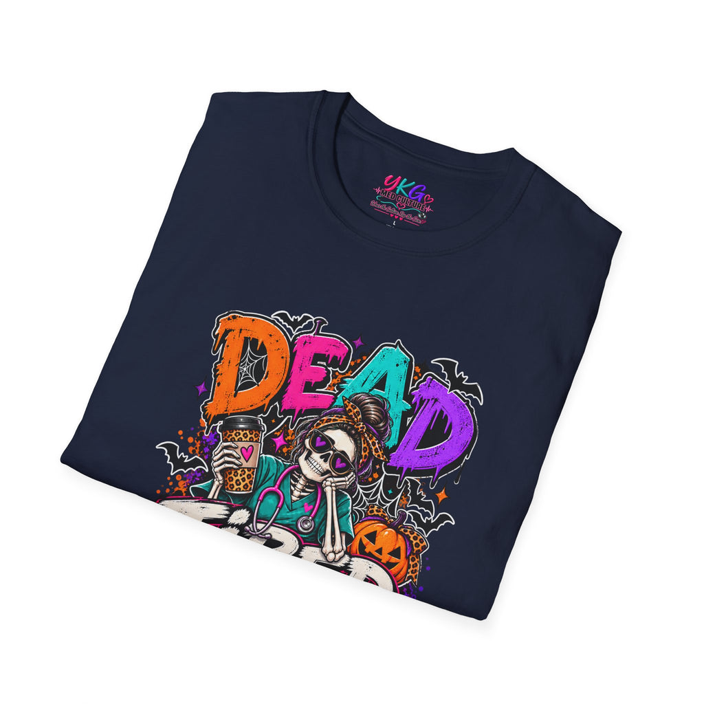 Dead Tired Still Caring Graphic T-Shirt — Funny Gothic Skull Tee