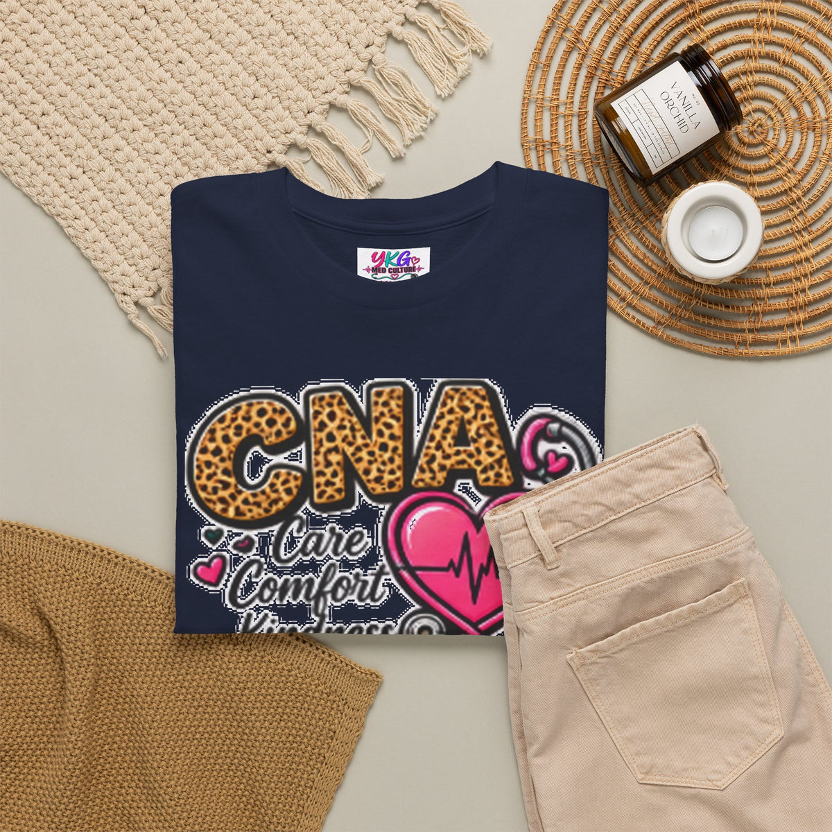 CNA Tee - "Care Comfort Kindness" Heartbeat Stethoscope Shirt for Nursing Assistants