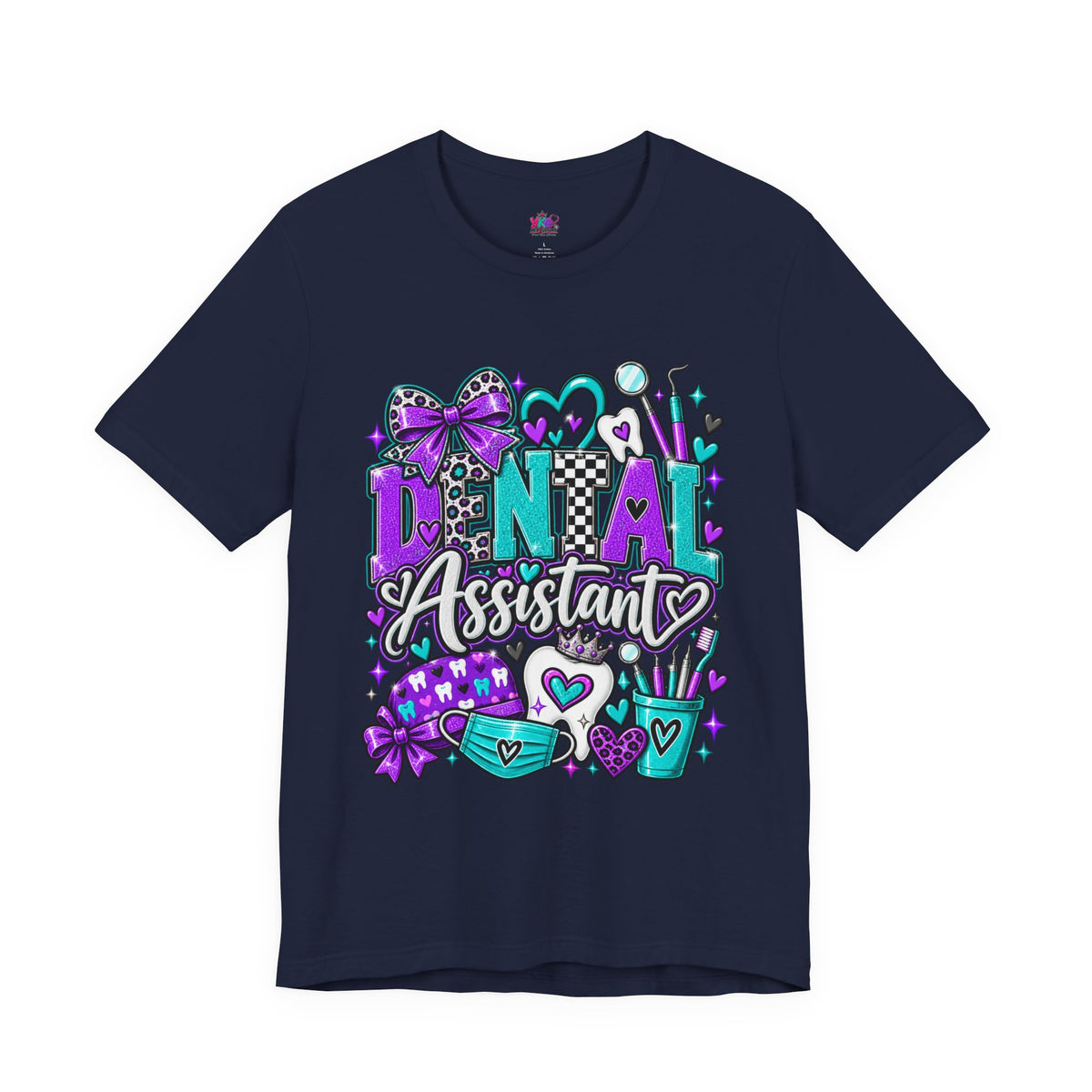 Dental Assistant T‑Shirt — Cute Purple & Teal Doodle Design