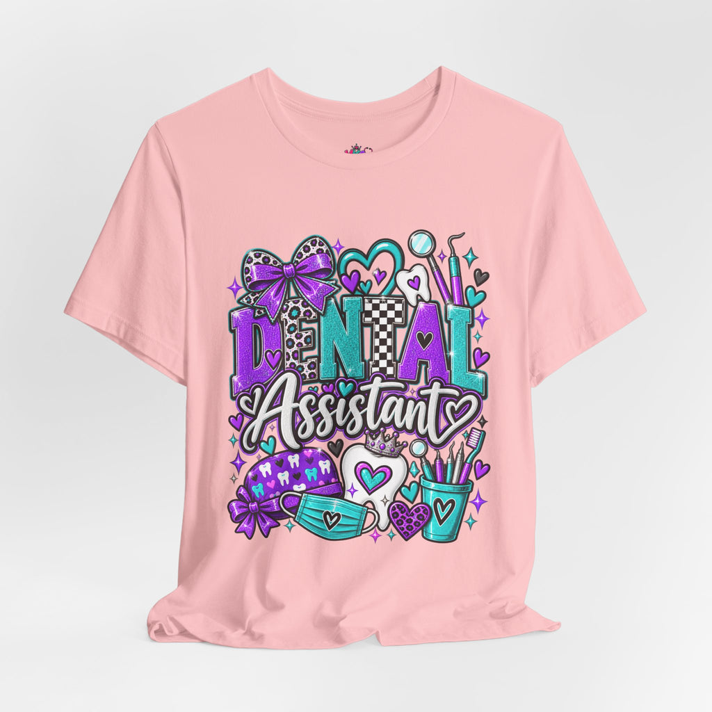 Dental Assistant T‑Shirt — Cute Purple & Teal Doodle Design
