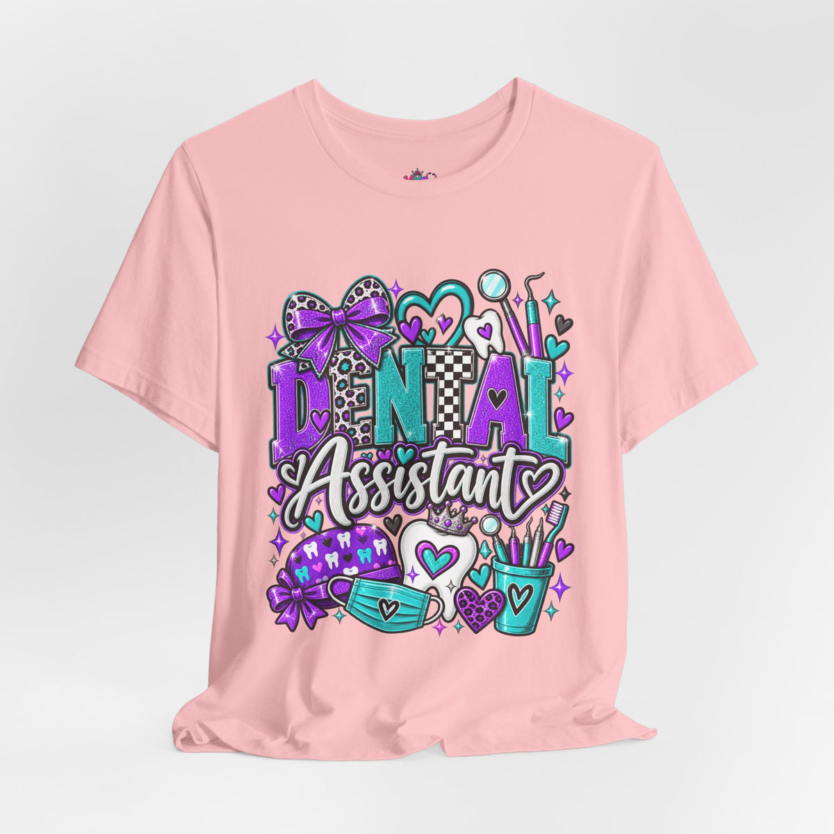 Dental Assistant T‑Shirt — Cute Purple & Teal Doodle Design
