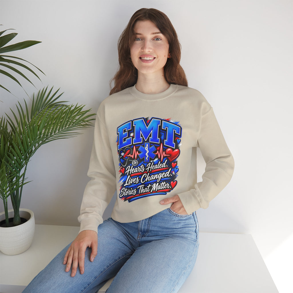 EMT Crewneck Sweatshirt — Hearts Healed, Lives Changed, Stories That Matter