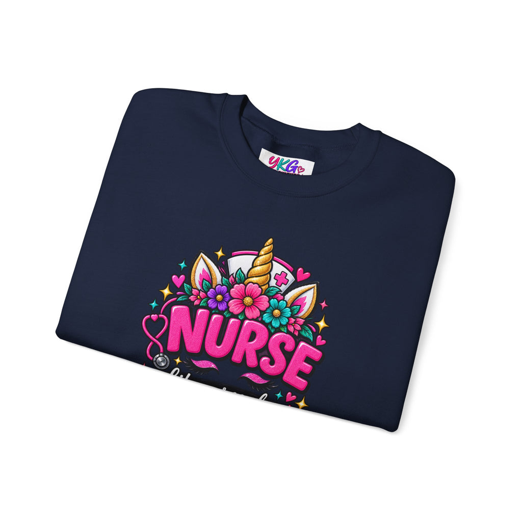 Crewneck Sweatshirt — "Nurse Like a Regular Nurse, Only More Magical" Cute Unicorn Nursing Pullover