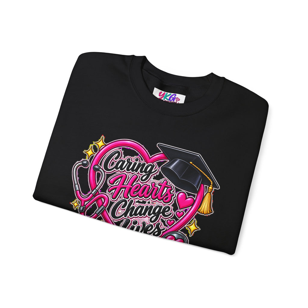 Caring Hearts Change Lives Sweatshirt — Nurse Graduation Stethoscope Crewneck