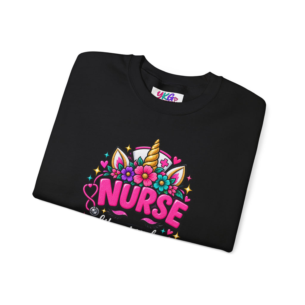 Crewneck Sweatshirt — "Nurse Like a Regular Nurse, Only More Magical" Cute Unicorn Nursing Pullover