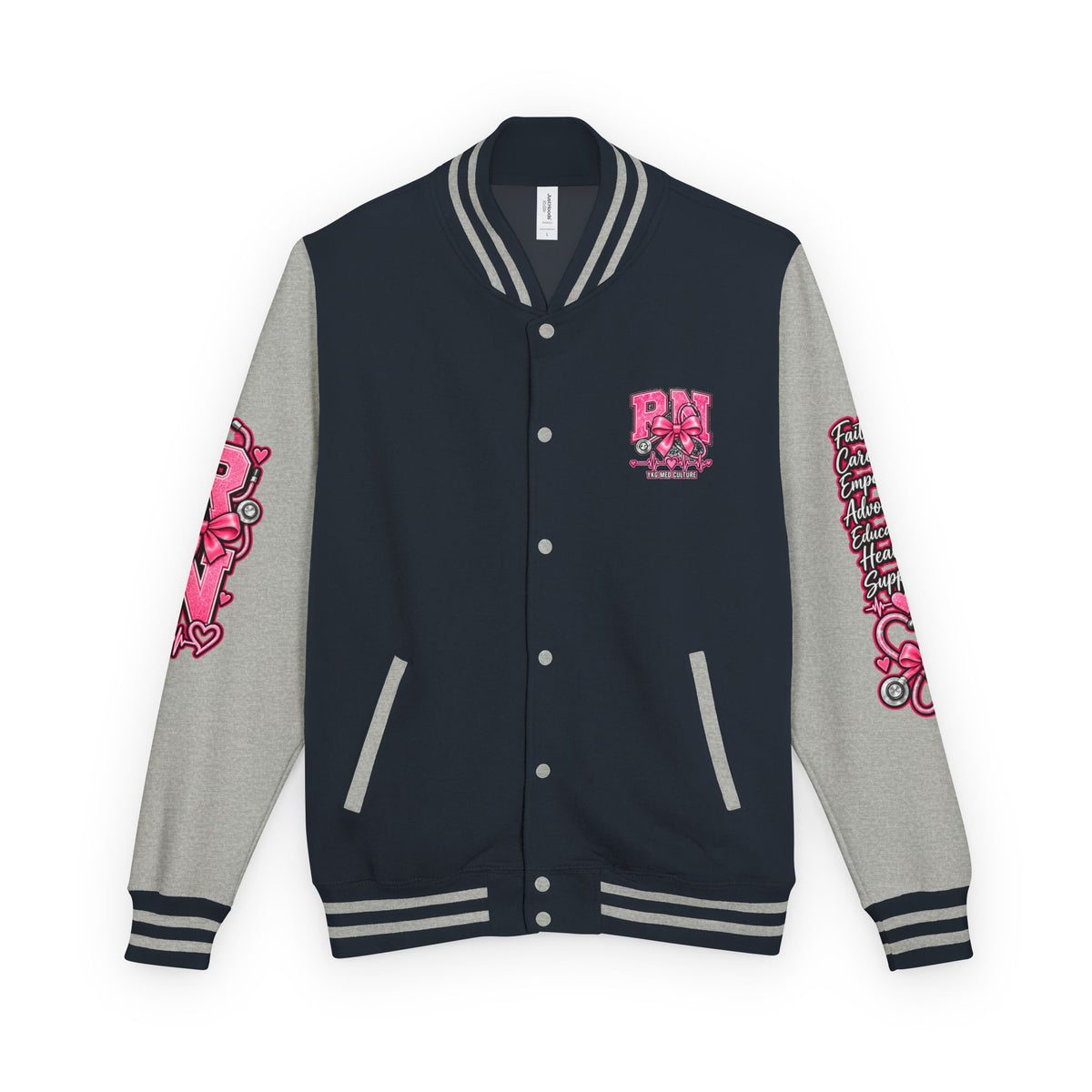 RN Registered Nurse Letterman Jacket — Pink Bow Varsity Jacket for Nurses