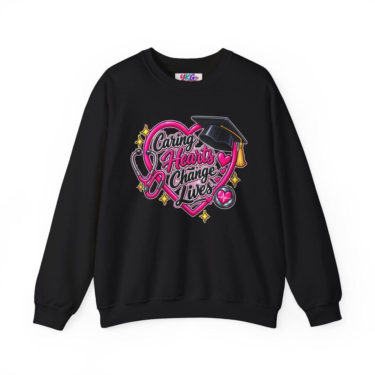 Caring Hearts Change Lives Sweatshirt — Nurse Graduation Stethoscope Crewneck