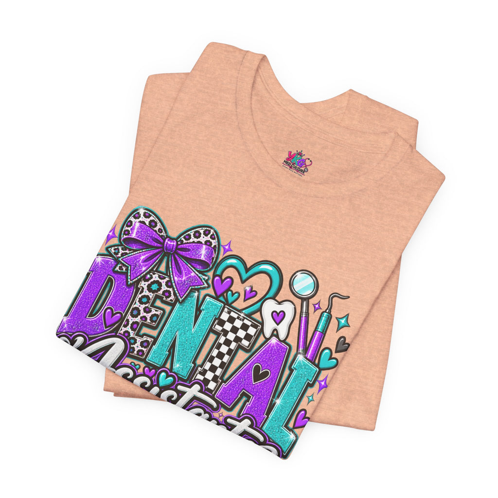 Dental Assistant T‑Shirt — Cute Purple & Teal Doodle Design