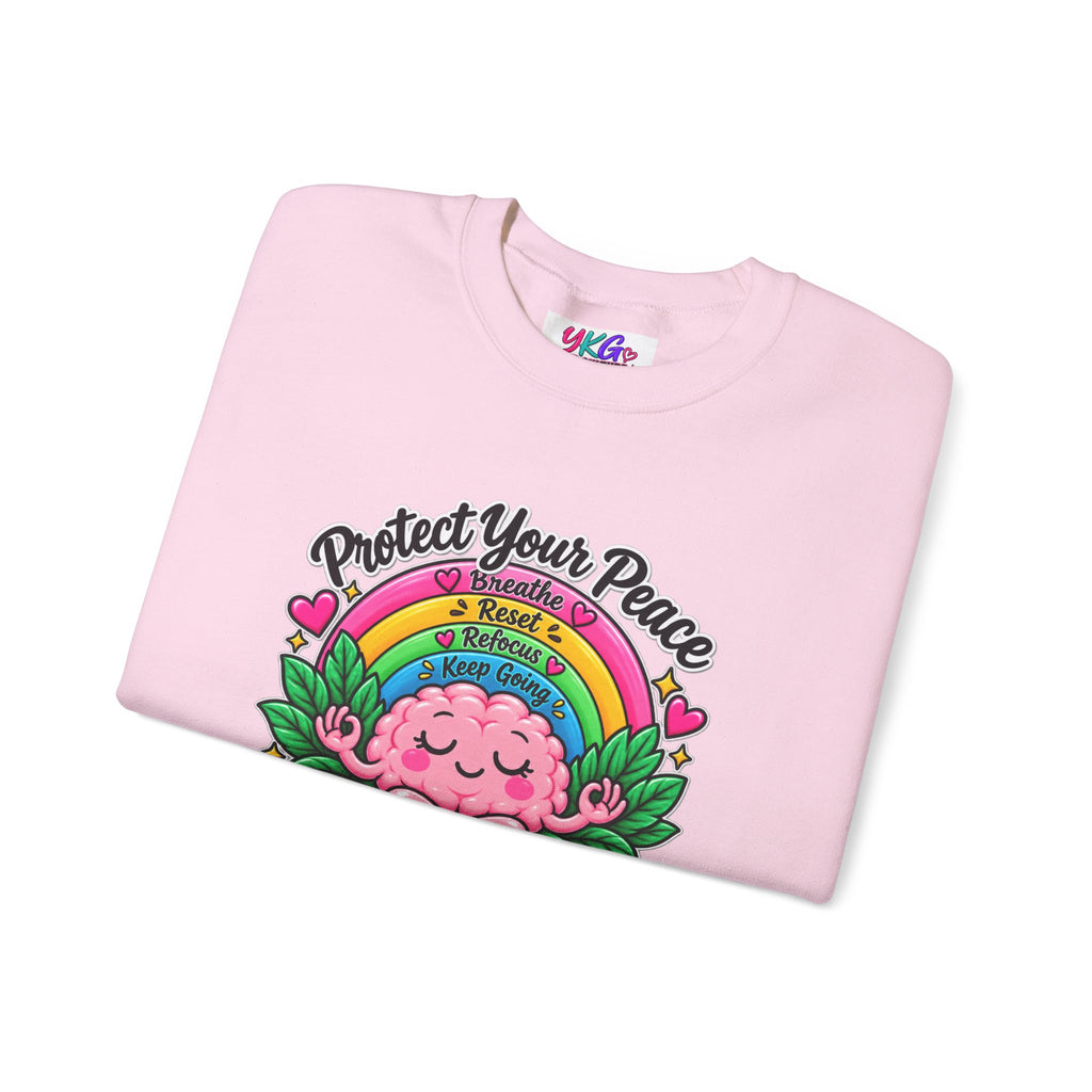 Protect Your Peace Crewneck Sweatshirt — Mental Health Matters Rainbow Brain