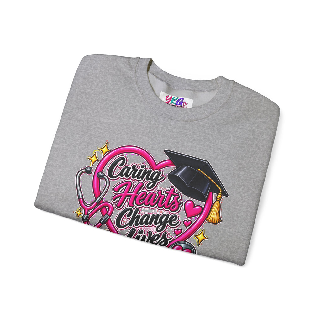 Caring Hearts Change Lives Sweatshirt — Nurse Graduation Stethoscope Crewneck