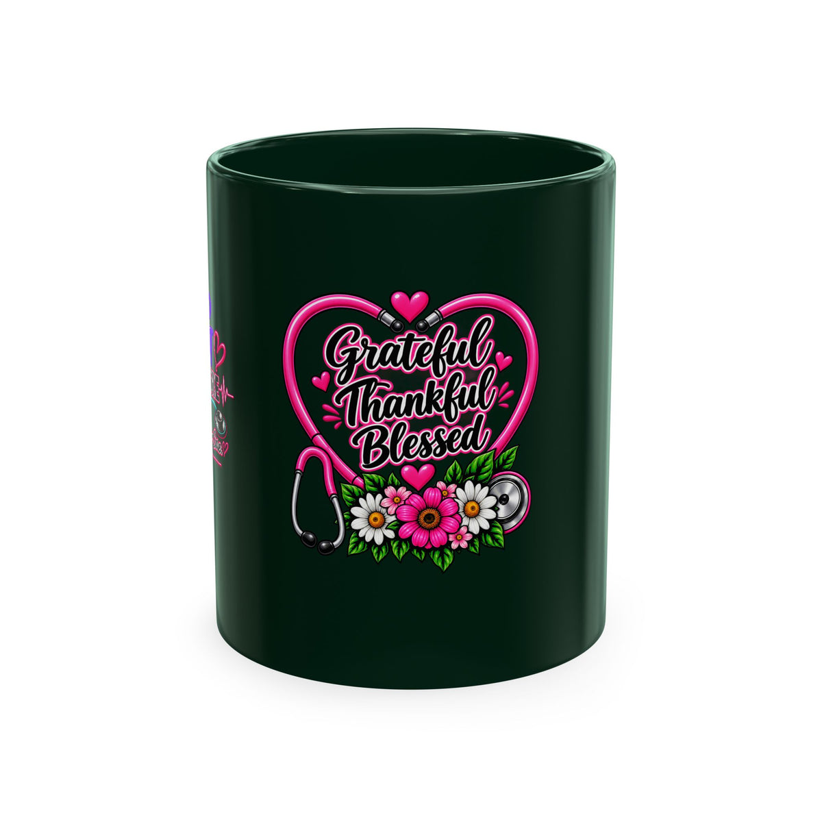 Grateful Thankful Blessed Nurse Mug — Floral Stethoscope Ceramic Coffee Cup