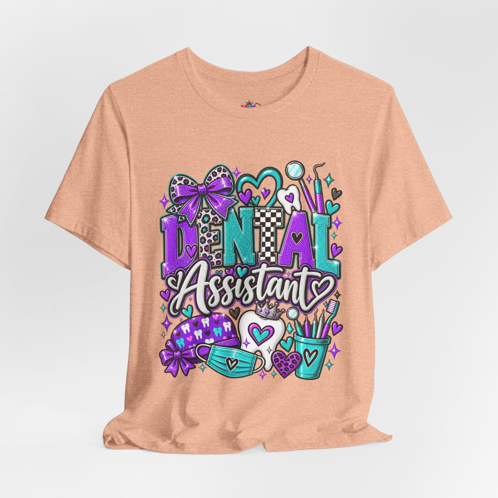 Dental Assistant T‑Shirt — Cute Purple & Teal Doodle Design