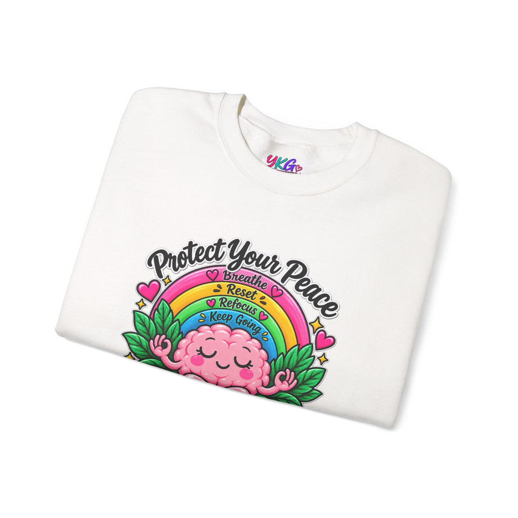 Protect Your Peace Crewneck Sweatshirt — Mental Health Matters Rainbow Brain