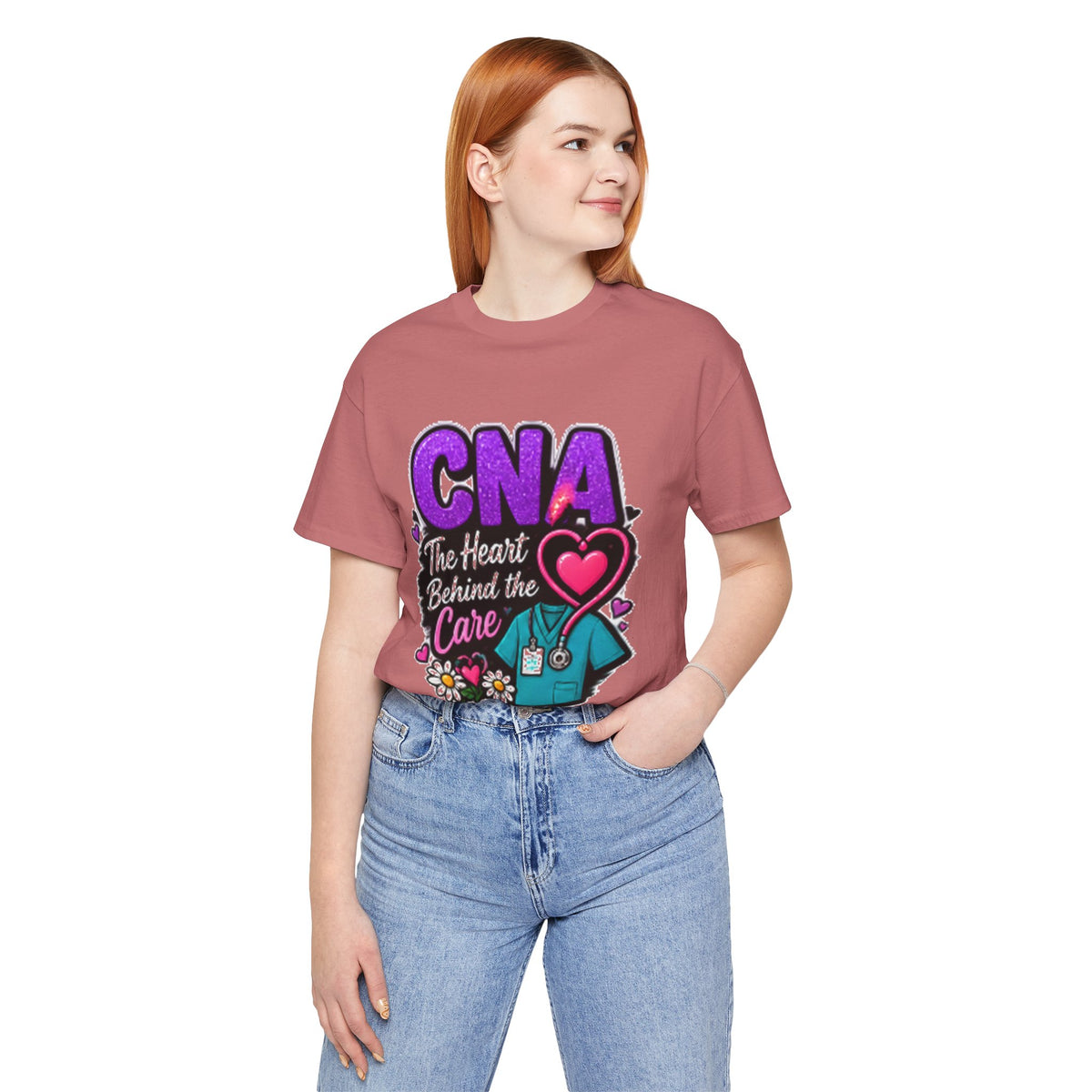 CNA T-Shirt — “The Heart Behind the Care” Nursing Scrubs Tee