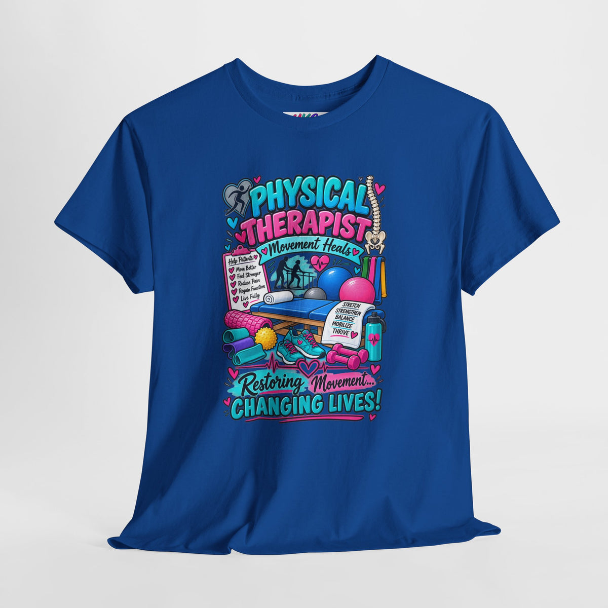 Physical Therapist T-Shirt — "Restoring Movement, Changing Lives" Colorful Rehab Tee