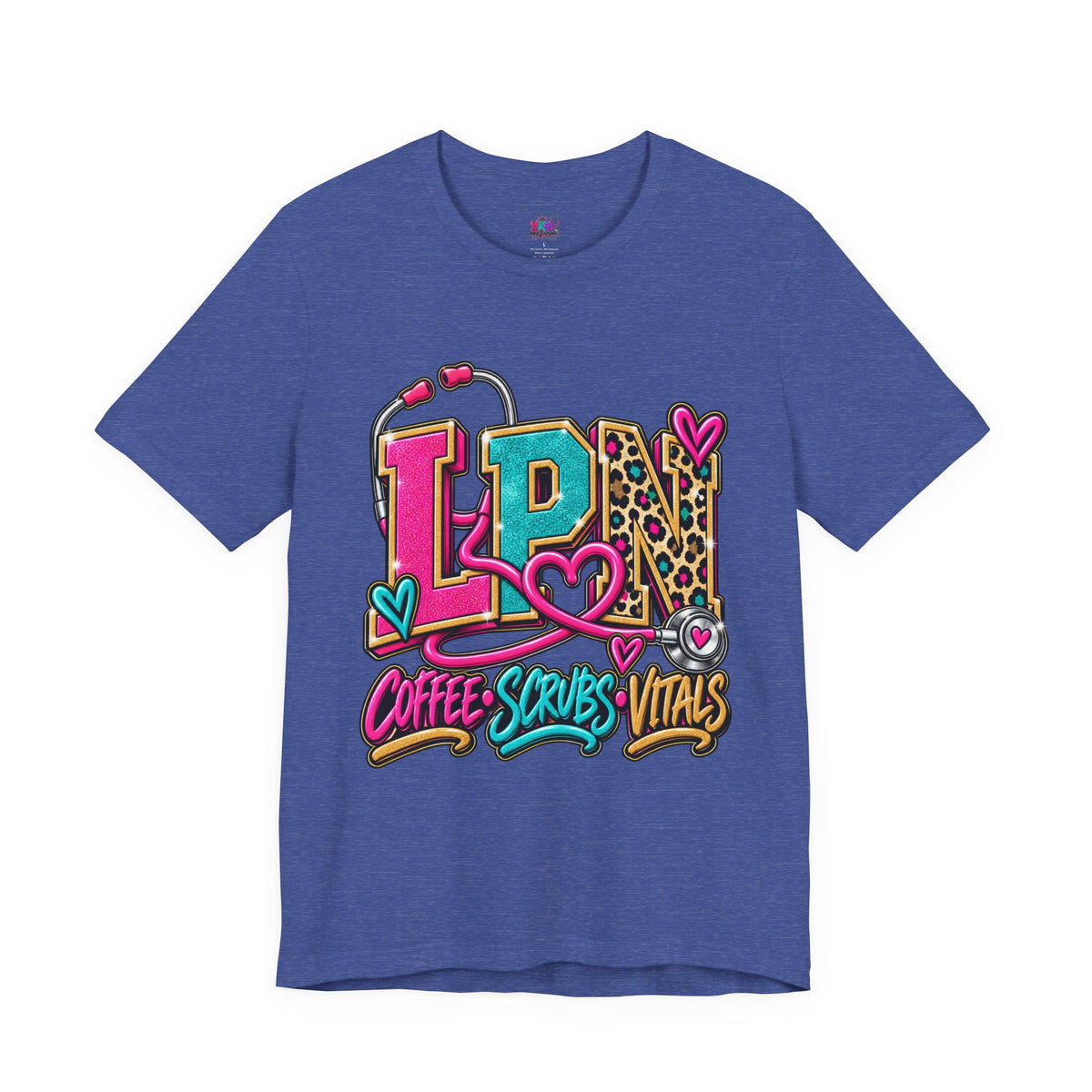 LPN Tee — “Coffee, Scrubs, Vitals” Colorful Stethoscope Design