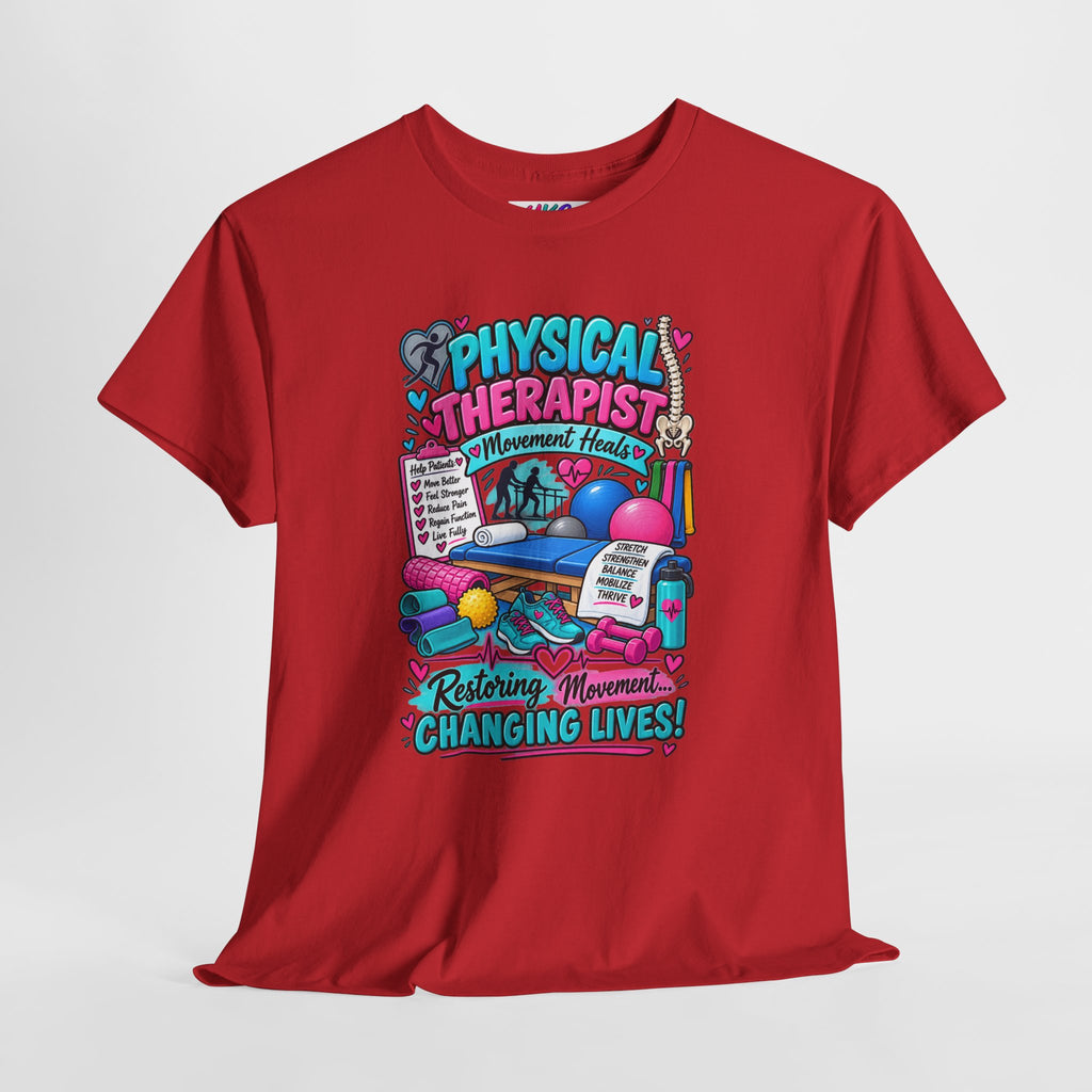 Physical Therapist T-Shirt — "Restoring Movement, Changing Lives" Colorful Rehab Tee