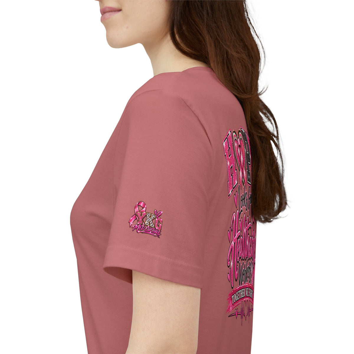 Hope Looks Good On Healthcare Workers T-Shirt — Breast Cancer Awareness Healthcare Tee