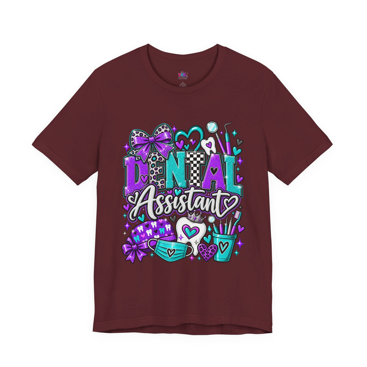 Dental Assistant T‑Shirt — Cute Purple & Teal Doodle Design