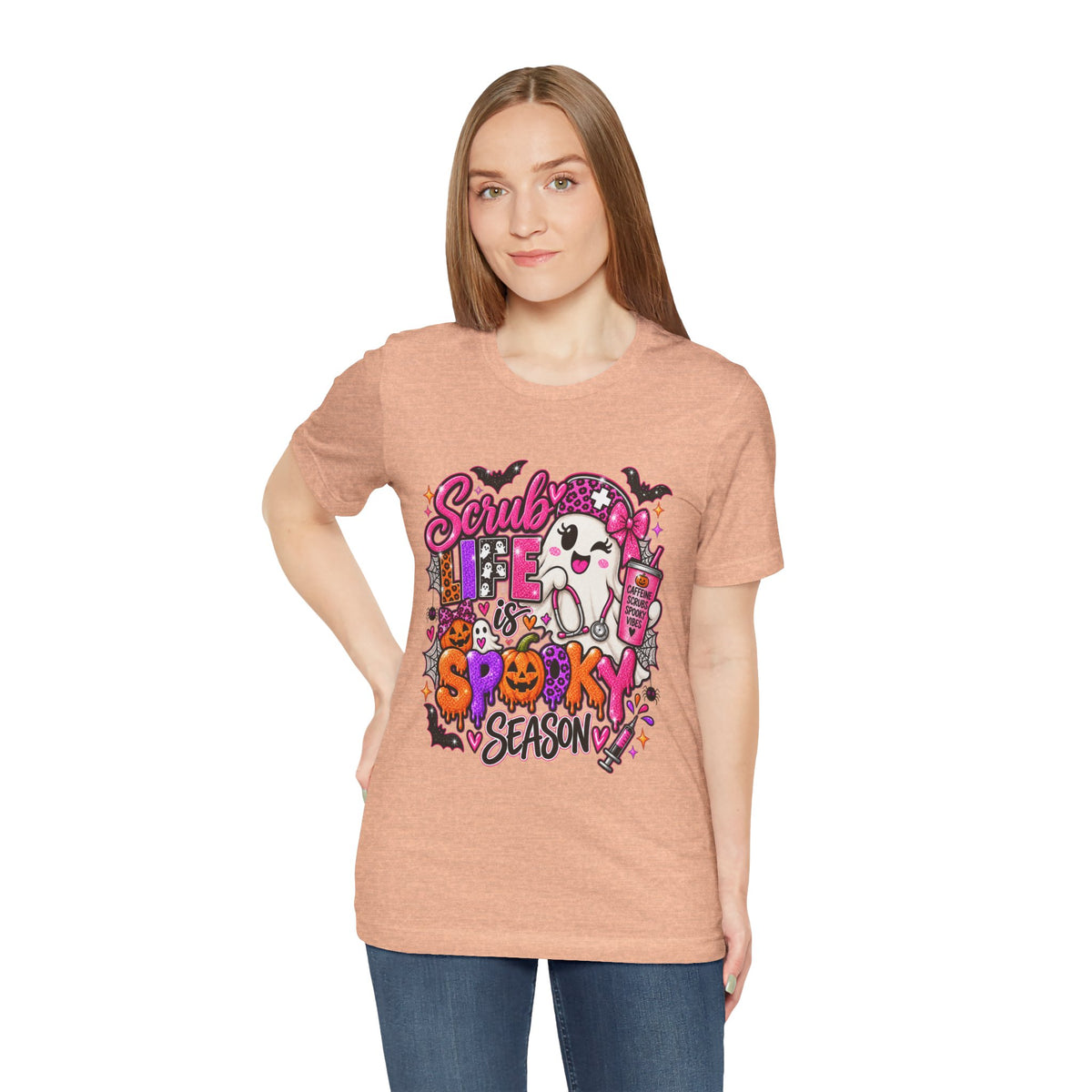 Spooky Season Scrub Life Graphic Tee — Halloween Nurse & Healthcare Cartoon Shirt