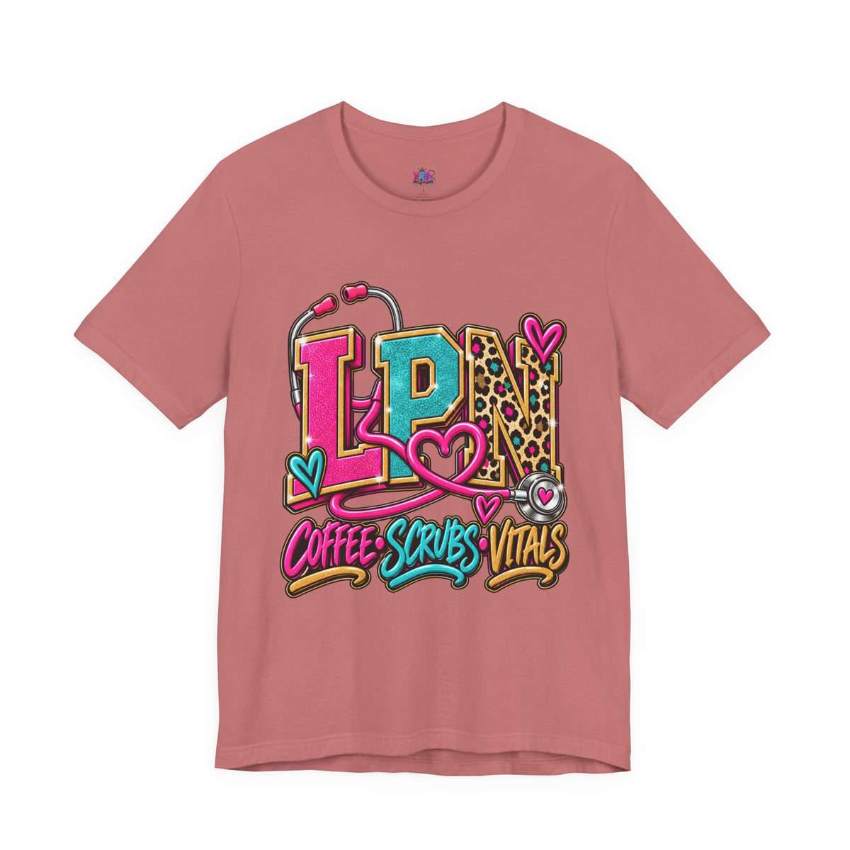 LPN Tee — “Coffee, Scrubs, Vitals” Colorful Stethoscope Design