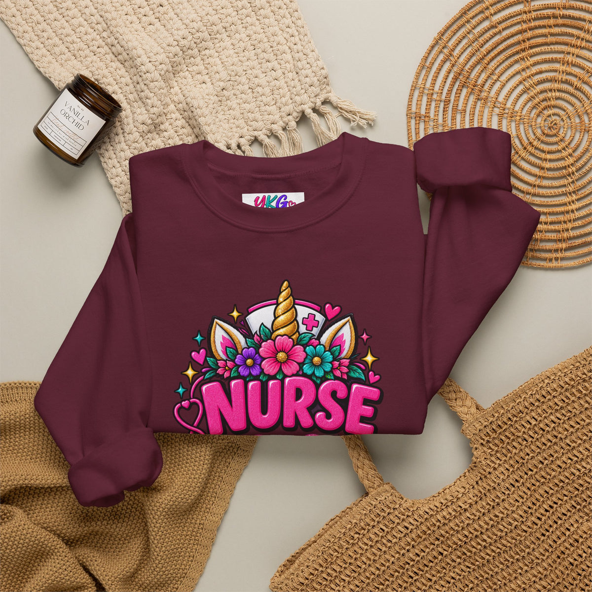 Crewneck Sweatshirt — "Nurse Like a Regular Nurse, Only More Magical" Cute Unicorn Nursing Pullover