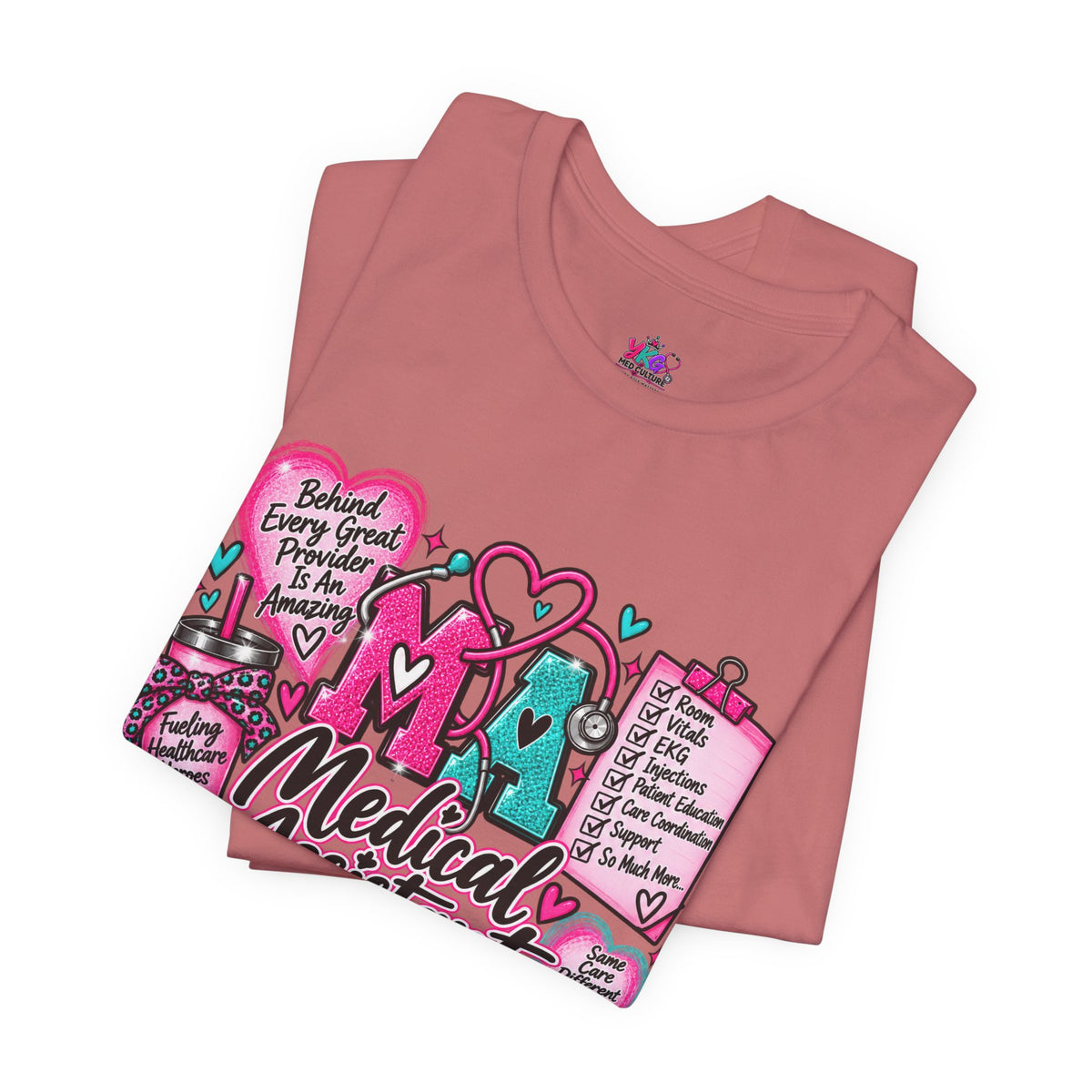 Medical Assistant Appreciation Week T-Shirt — Cute Pink & Teal Hearts Design