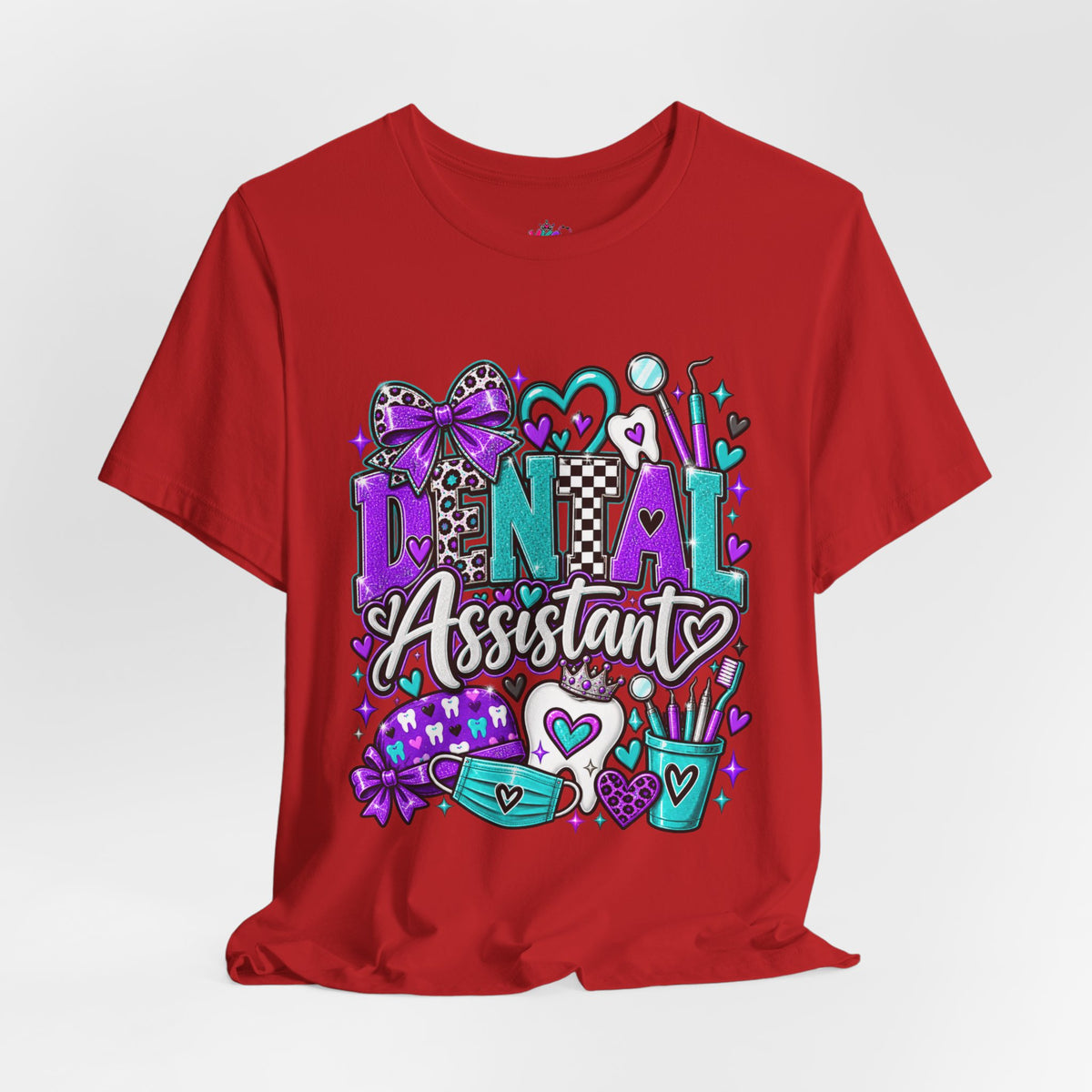 Dental Assistant T‑Shirt — Cute Purple & Teal Doodle Design