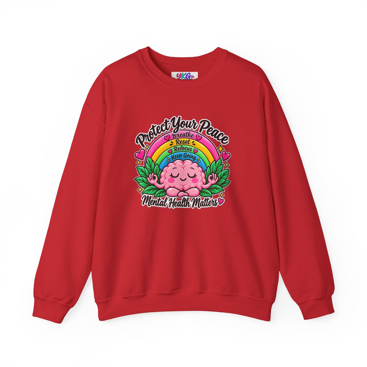 Protect Your Peace Crewneck Sweatshirt — Mental Health Matters Rainbow Brain
