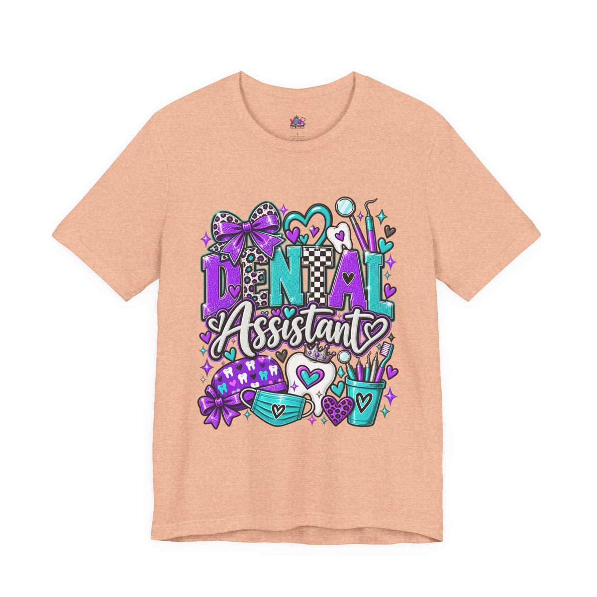Dental Assistant T‑Shirt — Cute Purple & Teal Doodle Design