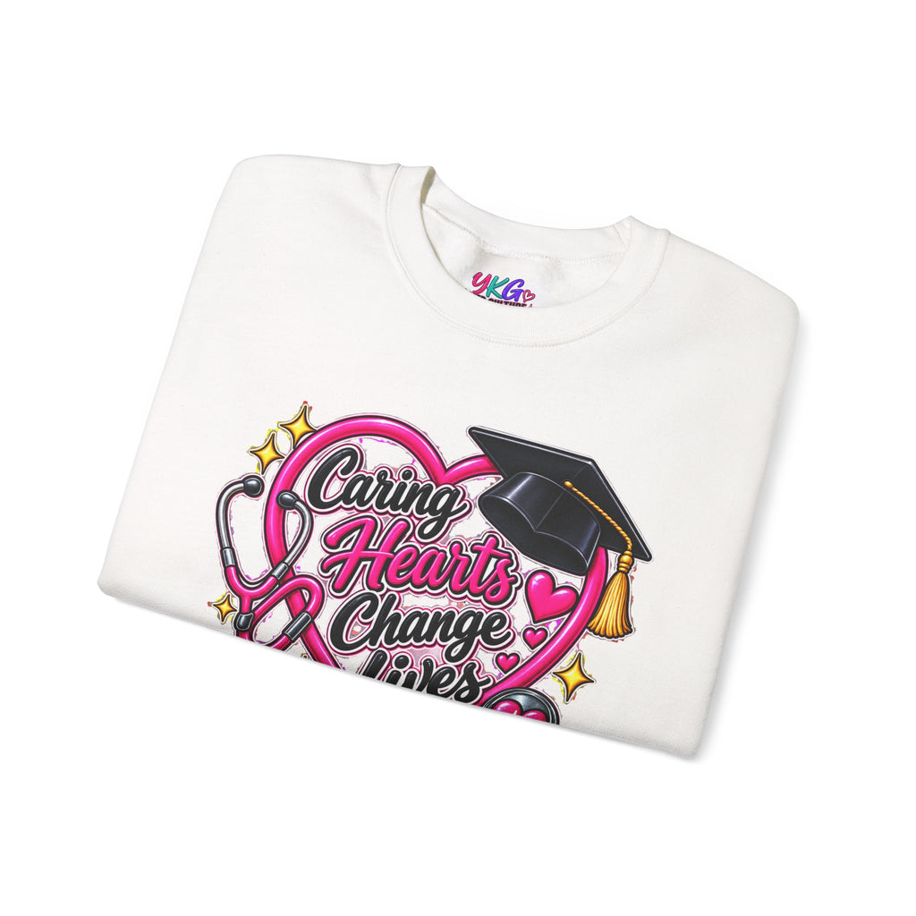 Caring Hearts Change Lives Sweatshirt — Nurse Graduation Stethoscope Crewneck