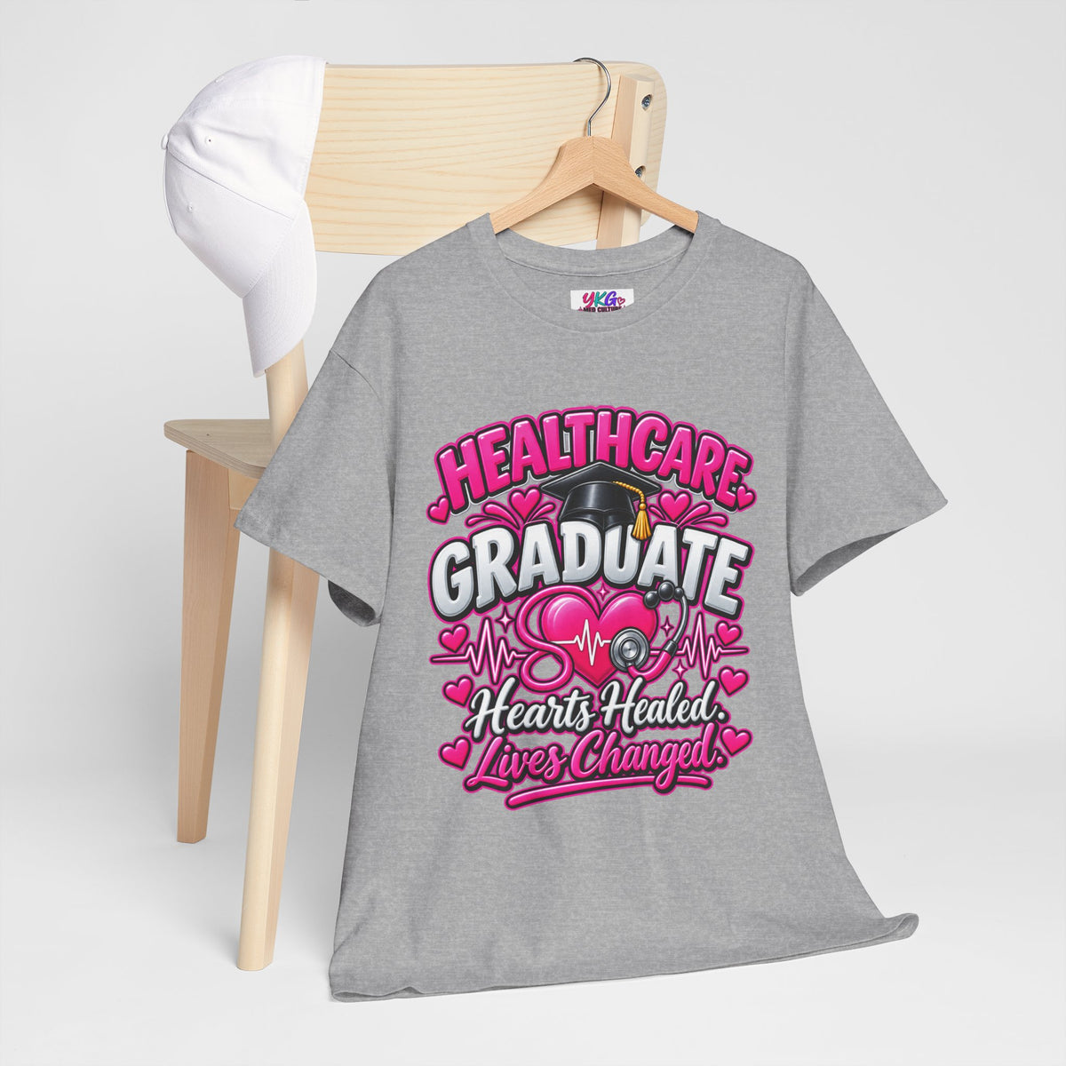 Healthcare Graduate T-Shirt — "Hearts Healed, Lives Changed" Nursing Grad Tee