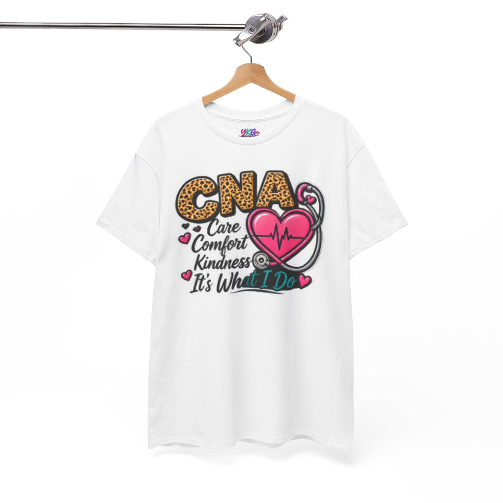 CNA Tee - "Care Comfort Kindness" Heartbeat Stethoscope Shirt for Nursing Assistants