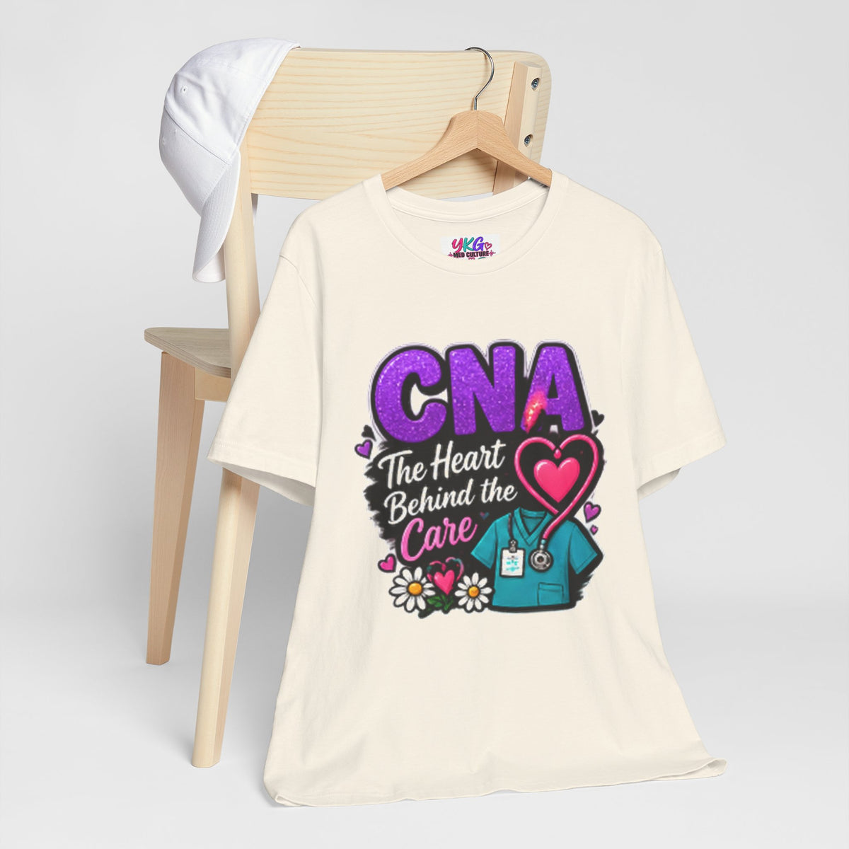 CNA T-Shirt — “The Heart Behind the Care” Nursing Scrubs Tee