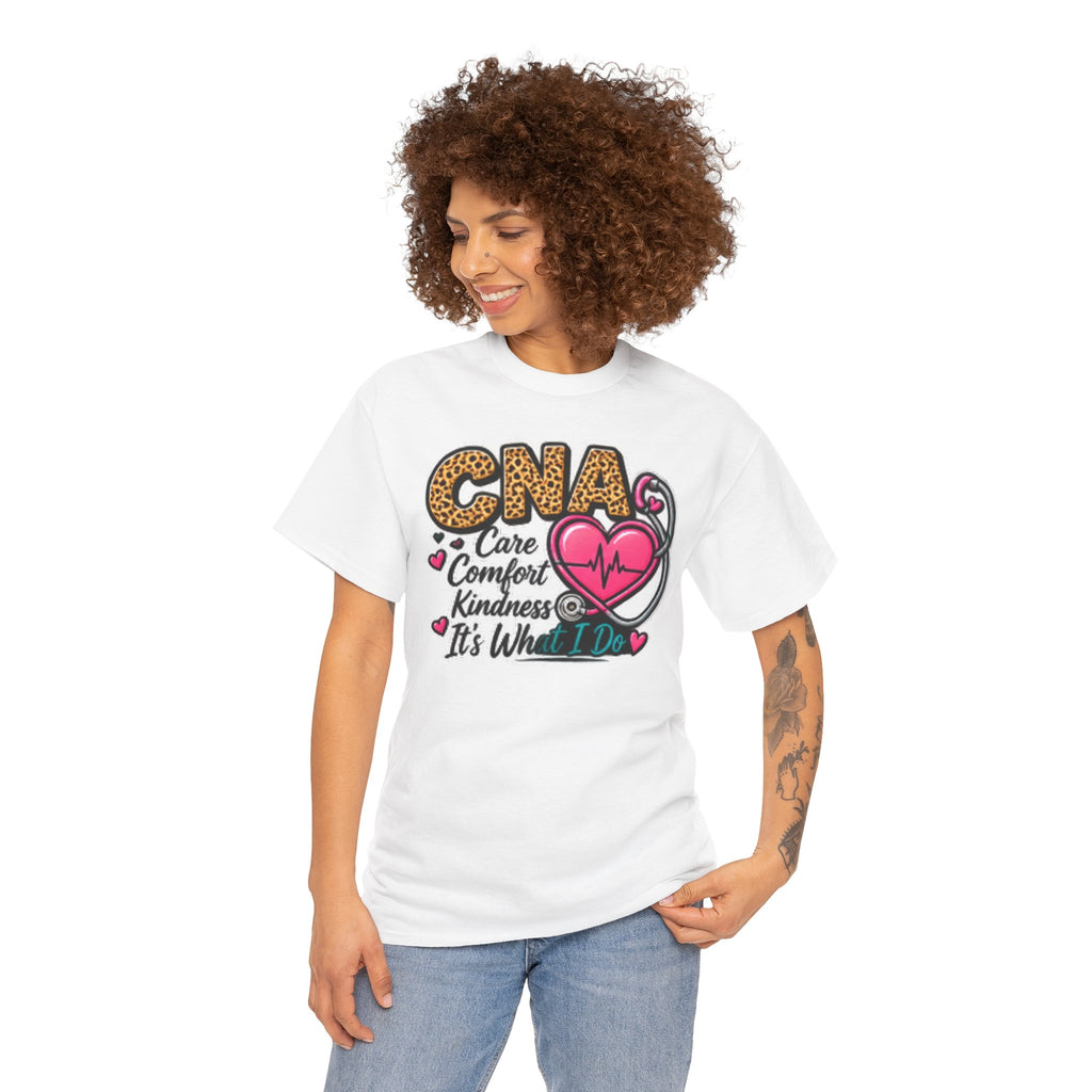 CNA Tee - "Care Comfort Kindness" Heartbeat Stethoscope Shirt for Nursing Assistants