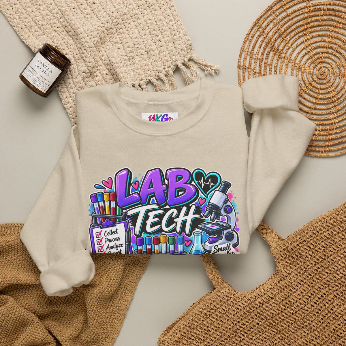 Lab Tech Crewneck Sweatshirt — Colorful Science Lab Technician Graphic